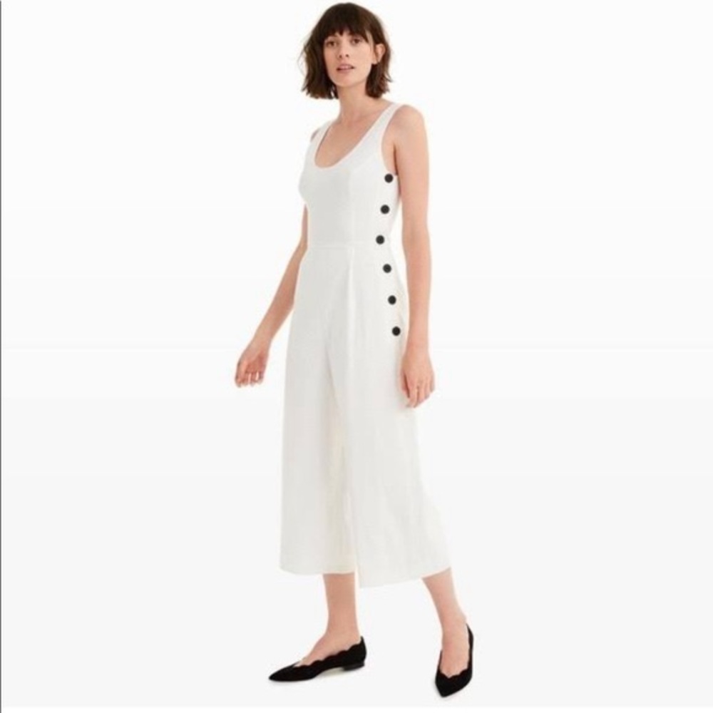 Club Monaco White Linen Wide Leg Jumpsuit with Buttons Size 2 or Small